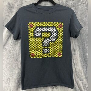 Genet Super Mario Bros. Black Question Block Graphic Short Sleeve T-Shirt Small